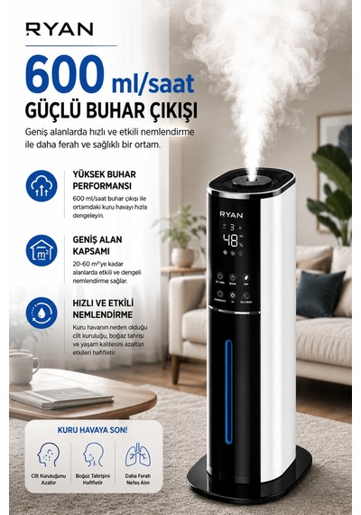 Ultrasonik Hava Nemlendirici 9l Akıllı Buhar Makinesi Nem Sensörlü Aromaterapi Aquapure