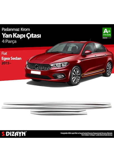 S-Dizayn Fiat Egea Sedan Krom Yan Kapı Çıtası 4 Prç. 2015 Üzeri