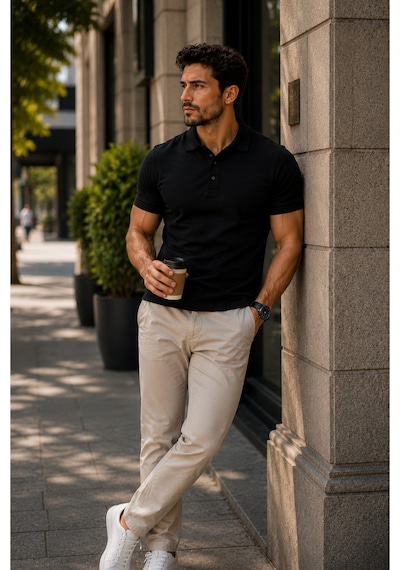 Luxıc Core Erkek Polo Yaka Siyah Tişört Likralı Pike Kumaş Terletmez Slim Fit Günlük Şık Tasarım