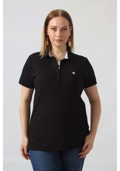 Moda Berray 21305 Kısa Kollu Büyük Beden Lakost Kumas T-shirt Siyah Siyah