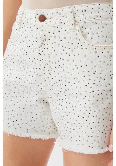 Guess Kadın Beyaz Relaxed Midi Şort Beyaz
