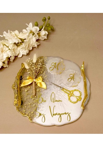 Söz Nişan Tepsisi Damat Kahve Seti Polyester Epoksi Gold Kına Düğün Organizasyon Set