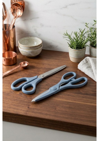 Makri Home Tırtıklı Ağız 2'li Çok Amaçlı Makas Seti Büyük Boy Mavi, 22 Cm