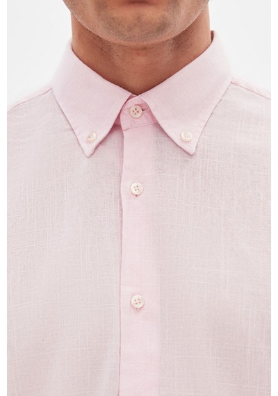 D'S Damat Ds Damat Comfort Pembe Düğmeli Yaka Rahat Kesim Keten Görünümlü %100 Pamuk Gömlek 2hc02ort64265 Pembe