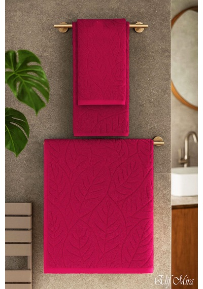 Banyo & Yüz Havlusu Seti Dokulu %100 Pamuk 90x150 + 50x90 Cm Foliva Vişne