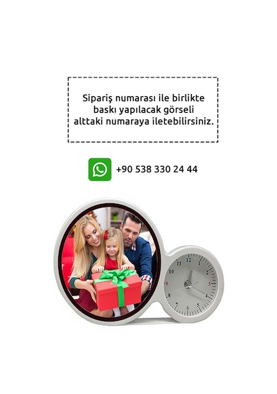 Saatli Sihirli Ayna Led Işıklı Kişiye Özel Fotoğraf Baskılı Fotoğraf Çerçevesi Beyaz