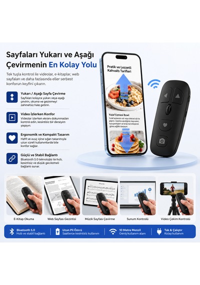 Microcase Telefon Ve Tablet Uyumlu Bluetooth Uzaktan Kumanda Video Kaydırıcı Sayfa Çevirici Tiktok Yüzüğü Al5783 Siyah