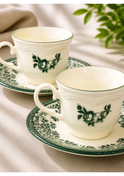 2 Kişilik Porselen Velour Green Çay Fincanı-5925 Yeşil