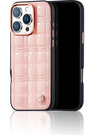 Apple Uyumlu iPhone 16 Pro Kılıf Askı Aparatlı Pynana Metal Grid Kapak Pembe