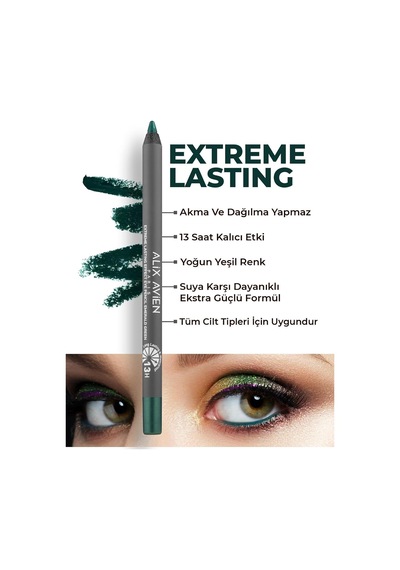 Uzun Süre Kalıcı Suya Dayanıklı Akma, Dağılma Yapmayan Yeşil Göz Kalemi - Extreme Emerald Green