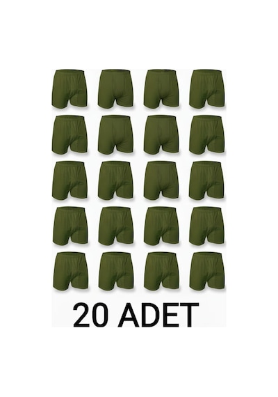 Enmodaiçgiyim 20 Adet Haki Yeşil %100 Pamuk Rahat Kesim Erkek Paçalı Külot Boxer