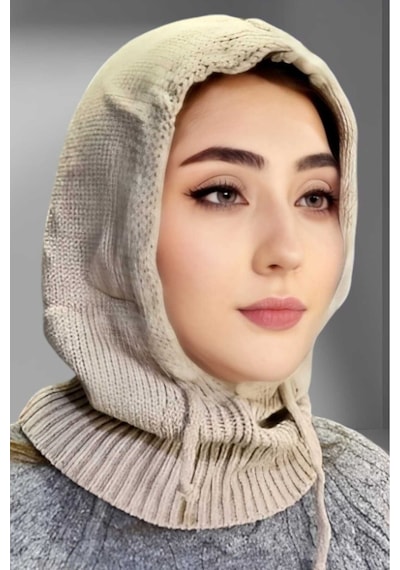 Uniquetrenders Balaclava Fitilli Triko Tesettür Örgü Bere Başlık Bej