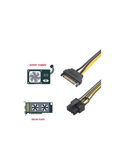 Sata 15 Pin Erkek Power To 8 Pin 6+2 Pcıe Power Kablosu 20cm