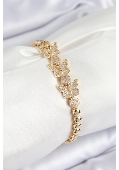Pirinç Zirkon Taşlı Kelebek Model Gold Renk Kadın Bileklik Çok Renkli 82604142