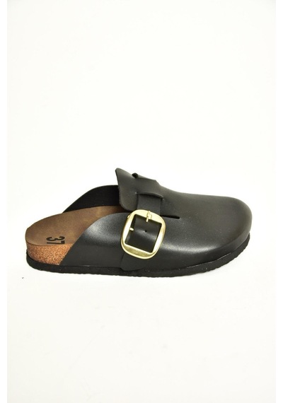 Fox Shoes T777589009 Siyah Kadın Terlik Siyah-suni Deri Siyah