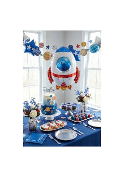 Uzay Roket Folyo Balon 67x55 Cm Uzay Temalı Çocuk Doğum Günü Parti Süsü Çok Renkli