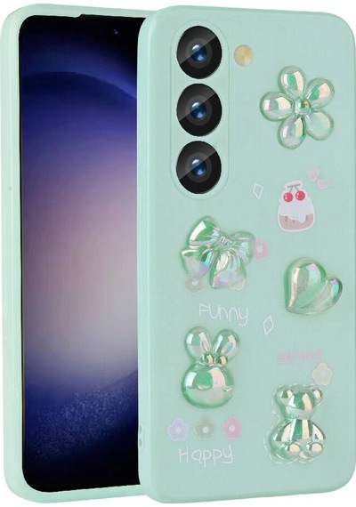 Galaxy Uyumlu S23 Kılıf Kabartma Figürlü Parlak Zore Toys Silikon Kapak Açık Yeşil
