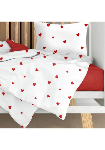 Lüks Ranforce Kumaşından Kırmızı Kalpli Bebek Nevresim Takımı 100x150 Beyaz - Kırmızı