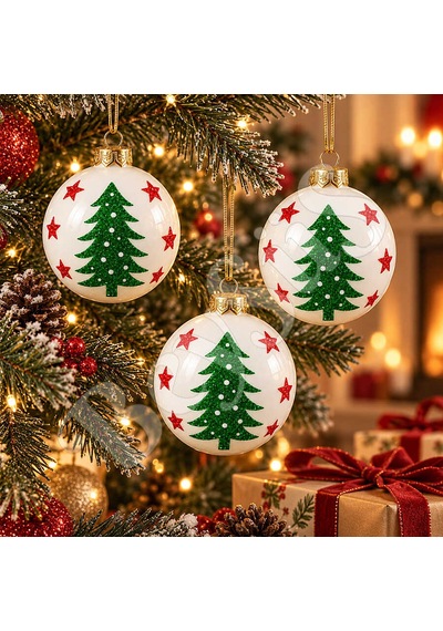 Beysüs Yılbaşı Çam Ağacı Süsü Parlak Noel Ağaç Holiday Cici Top 8cm 3lü