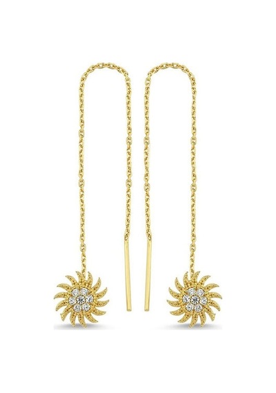 Engingold 14k Altın Güneş Figürlü Sallantılı Zincir Küpe