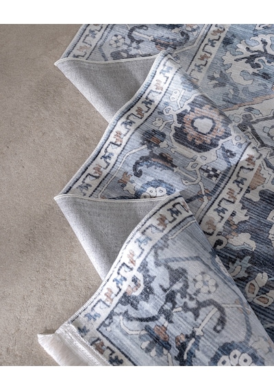 Madame Coco Brenel Shiny Effect İpeksi Kadife Halı - Mavi - 80x300 Cm 8684427223628 Çok Renkli