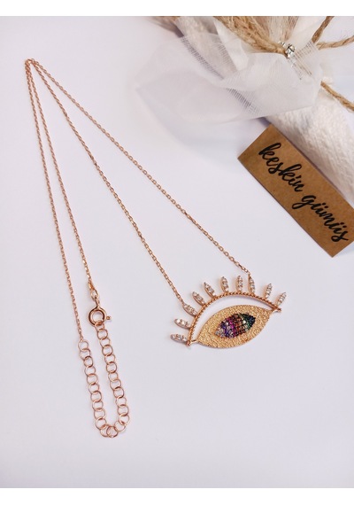 Gümüş Zirkon Taşlı Nazar Göz Eyes Sun Gold Trend Kadın Kolye