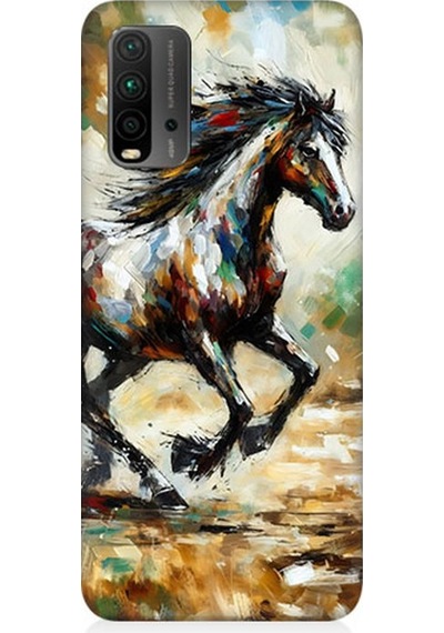 Xiaomi Redmi 9t Uyumlu Sıçrayan Güçlü Vahşi At Desenli Silikon Kılıf Çok Renkli