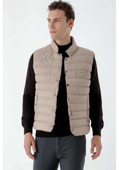 Morven Erkek Bej Polyester Çıtçıtlı Kapitone Yelek