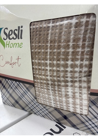 Sesli Comfort Kahve Pötikare Ekose Skoç Pamuk Örme Battaniye 200x220 Çift Kişilik Battal Diğer
