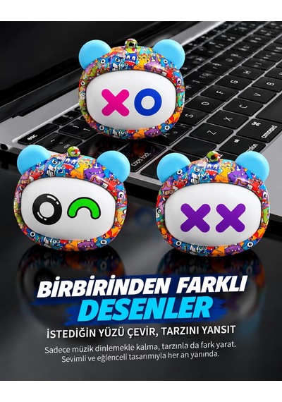 Monster G05d Bluetooth 5.4 Kablosuz Kulaklık, 3 Farklı Dönen Yüz Tasarımı, Graffiti Şarj Kutusu, Dokunmatik Kontrol, Düşük Gecikme, 150 Saat Bekleme