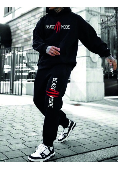 Hunors Sportswear & Company Siyah Erkek Oversize Basic Kapüşonlu Paçası Lastikli Beast Moda Baskılı Pamuklu Eşofman Takımı Siyaah Hunors Sportswear & Company Siyah Erkek Oversize Basic Kapüşonlu Paçası Lastikli Beast Moda Baskılı Pamuklu Eşofman Takımı Siyaah