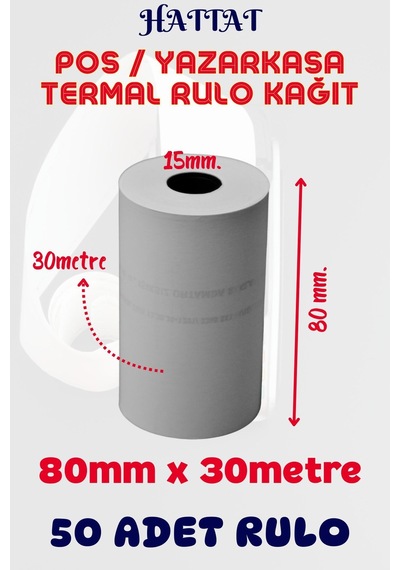 Hattat Termal Pos Rulo 50 Adet Rulo 80 MM x 30 M