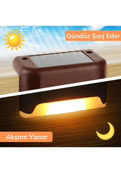 Go İthalat Solar Güneş Enerjili Şarj Edilen Köşebent Merdiven Veranda Bahçe Yolu Led Lamba Işık 4 Ad