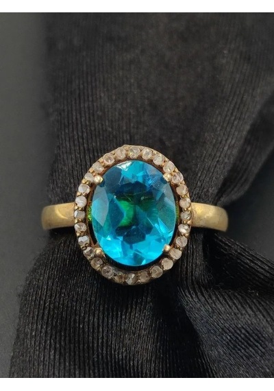Allahverdi Türkmen Mavi Topaz Elmas Yüzük 217
