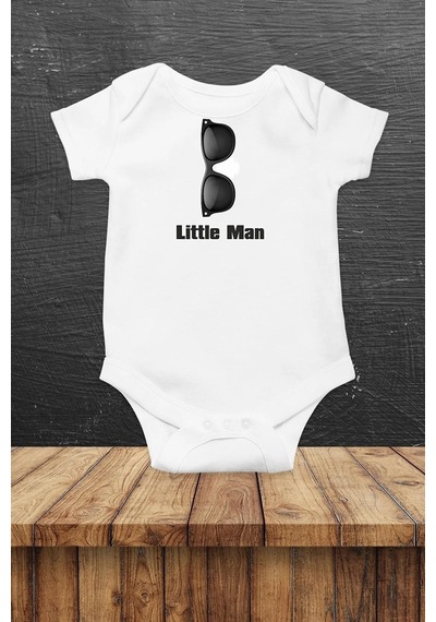 Hediyenza Little Man Özel Tasarım Bebek Zıbın Pamuklu Çıtçıtlı Body Beyaz