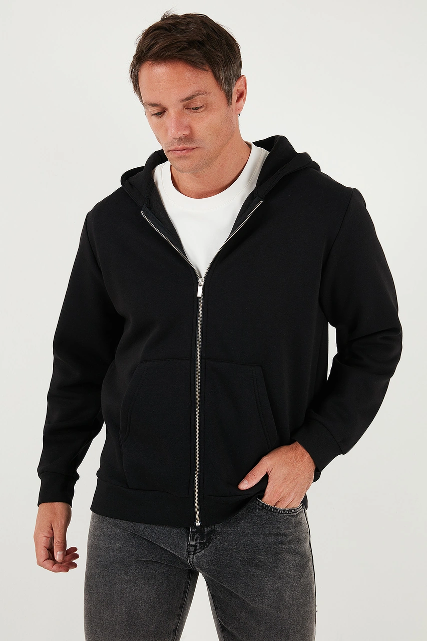 Buratti Regular Fit Kapüşonlu Fermuarlı Içi Tüylü Yumuşak Şardonlu Kışlık Erkek Sweat 5905340 Siyah