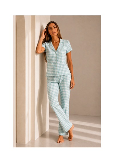 Fit Women Kadın Kısa Kol Rahat Kalıp Şık Su Yeşili Pijama Takımı