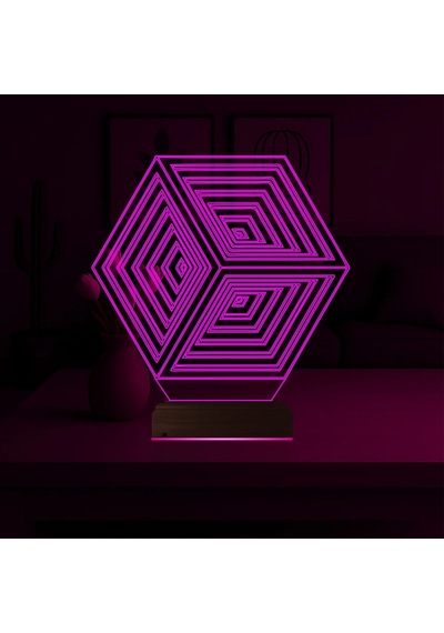 Luvivia Geometrik Küp 3d Lamba - Masa Gece Lambası Şeffaf