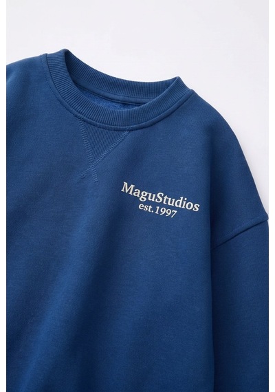 Magu Çocuk Pamuklu Studio Mavi Sweatshirt Ve Desenli Bol Paça Eşofman Takımı Çok Renkli
