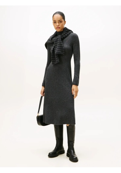 Tommy Hilfiger Soft Wool Ls Mock-nk, P4e Gri Kadın Elbise