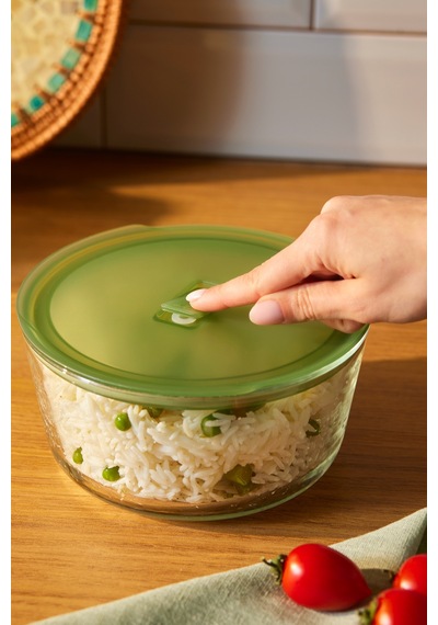 Karaca Green Yuvarlak Cam Saklama Kabı 1650 Ml Yeşil
