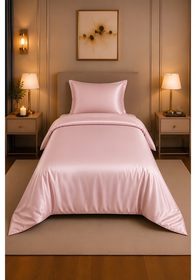 %100 Pamuk Saten Bebe Pembe 83 Tel-125 Gsm Tek Kişilik Nevresim Takımı