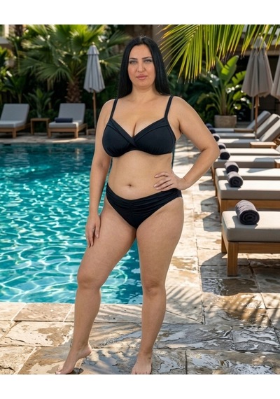 Büyük Beden Kaplı Toparlayıcısiyah Bikini Takım Siyah