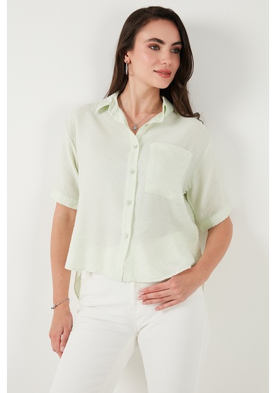 Lela Regular Fit Göğüs Cepli Kısa Kollu Bayan Gömlek 6779324 Mint