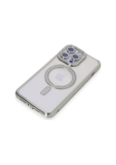 Apple Uyumlu   iPhone 15 Pro Max Kılıf Joke Simli Magneticsafe Kılıf - Gümüş