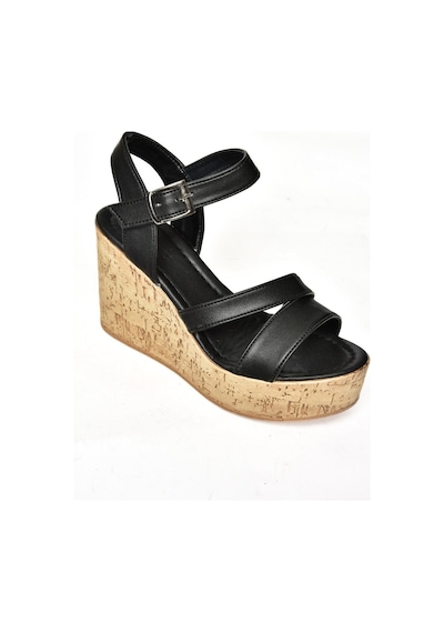 Fox Shoes S996061209 Siyah Dolgu Topuklu Kadın Ayakkabı