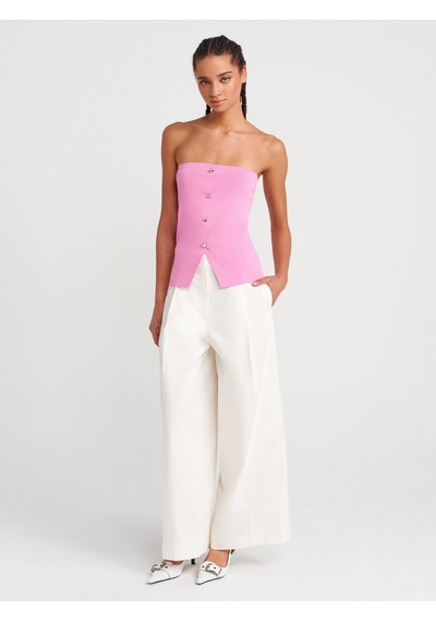 Dilvin 10739 Straplez Düğmeli Triko Top-pembe Pembe