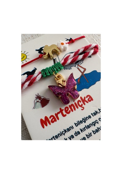 Papatya Fil Kırmızı İp Şans Bilekliği Ve Kelebek Marteniçka Mor Kelebek Mor Kelebek