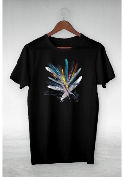 Hırsch Siyah Kadın Oversize Tüy Baskılı T-shirt SIYAH