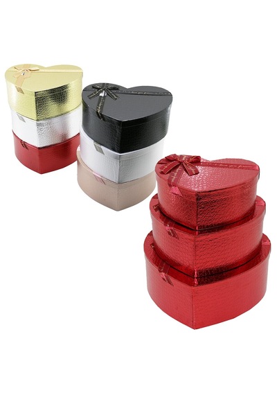 Go İthalat 3pcs Parlak Mix Renkli - Kabartma Desen Karton Hediye Kutusu Kurdelalı 31x28-27x24-23x20c